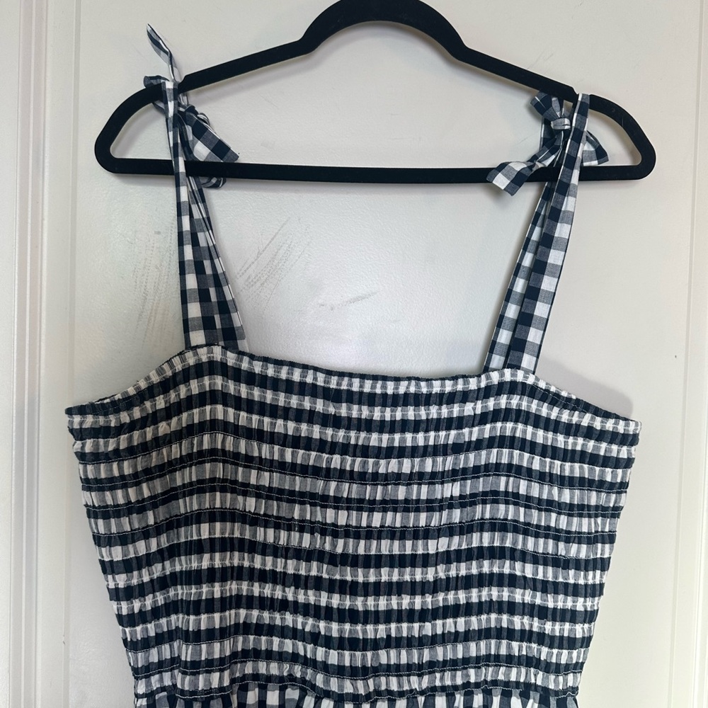 Amalli Talli Blue/White Gingham Check Cotton Smocked Front Maxi Tall Dress, XL - Picture 6 of 11